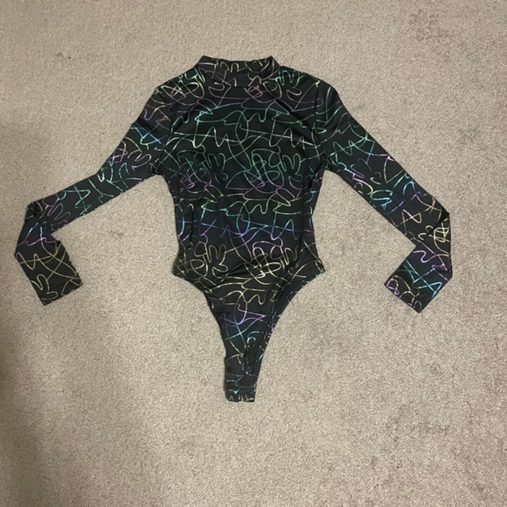 Black Neon awesome Design long sleeve bodysuit‎ Small